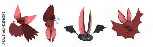Funny Bat Character with Wing and Ears Vector Set