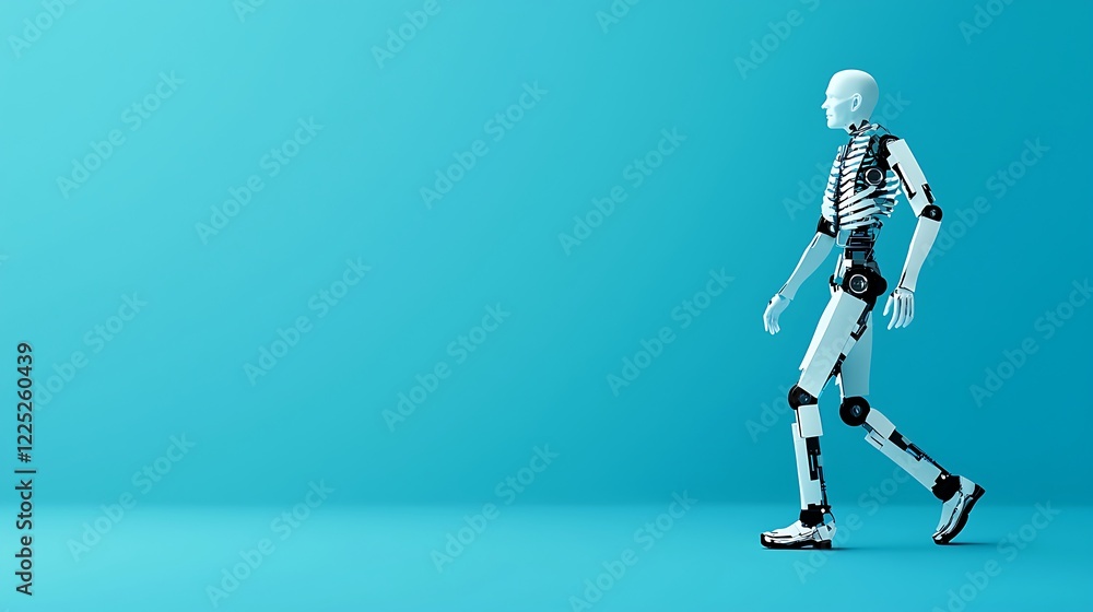 Walking Robot on Blue Background in Futuristic Style Walking Robot on Blue Background in Futuristic Style