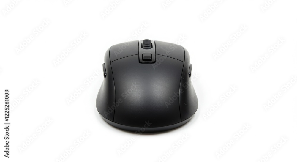 Black Wireless Computer Mouse on White Background Black Wireless Computer Mouse on White Background