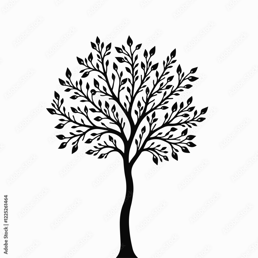 Obraz premium black tree silhouette, vector tree art, tree illustration, tree clipart, nature silhouette, tree design, tree vector graphic, minimal tree art, black tree vector, tree cutout, nature vector, woodland 