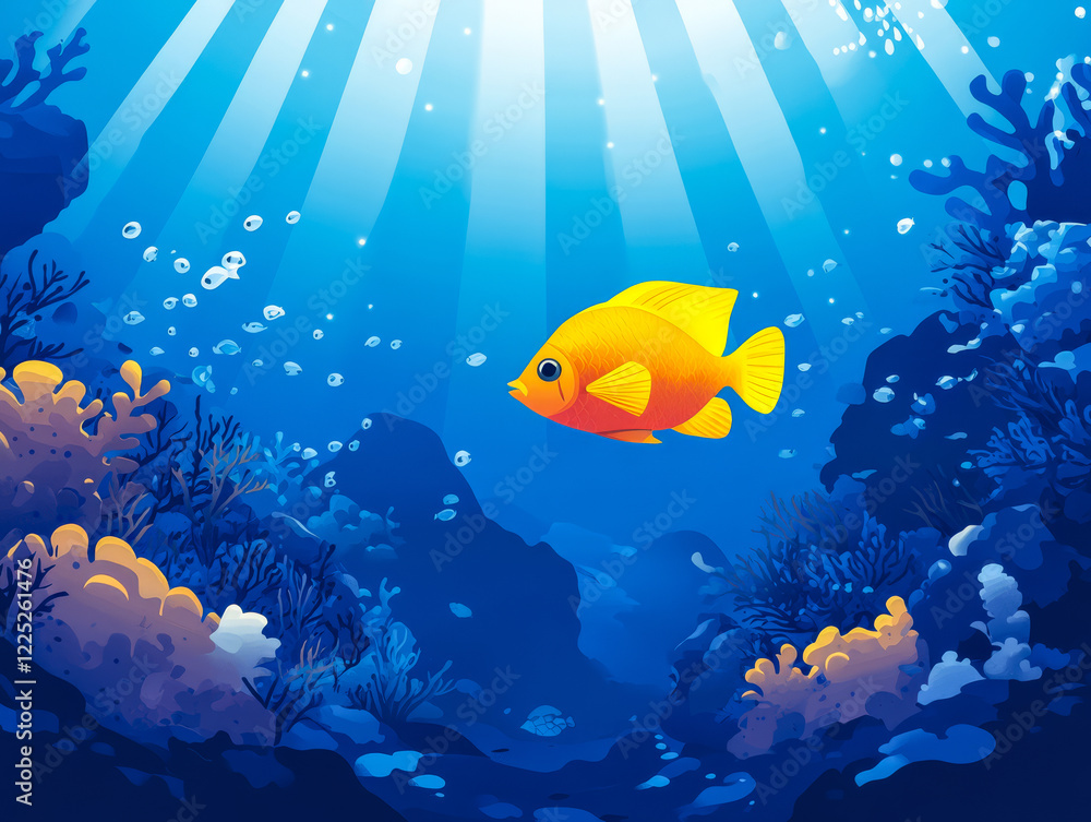 Naklejka premium Colorful yellow fish swimming in a vibrant underwater coral reef environment