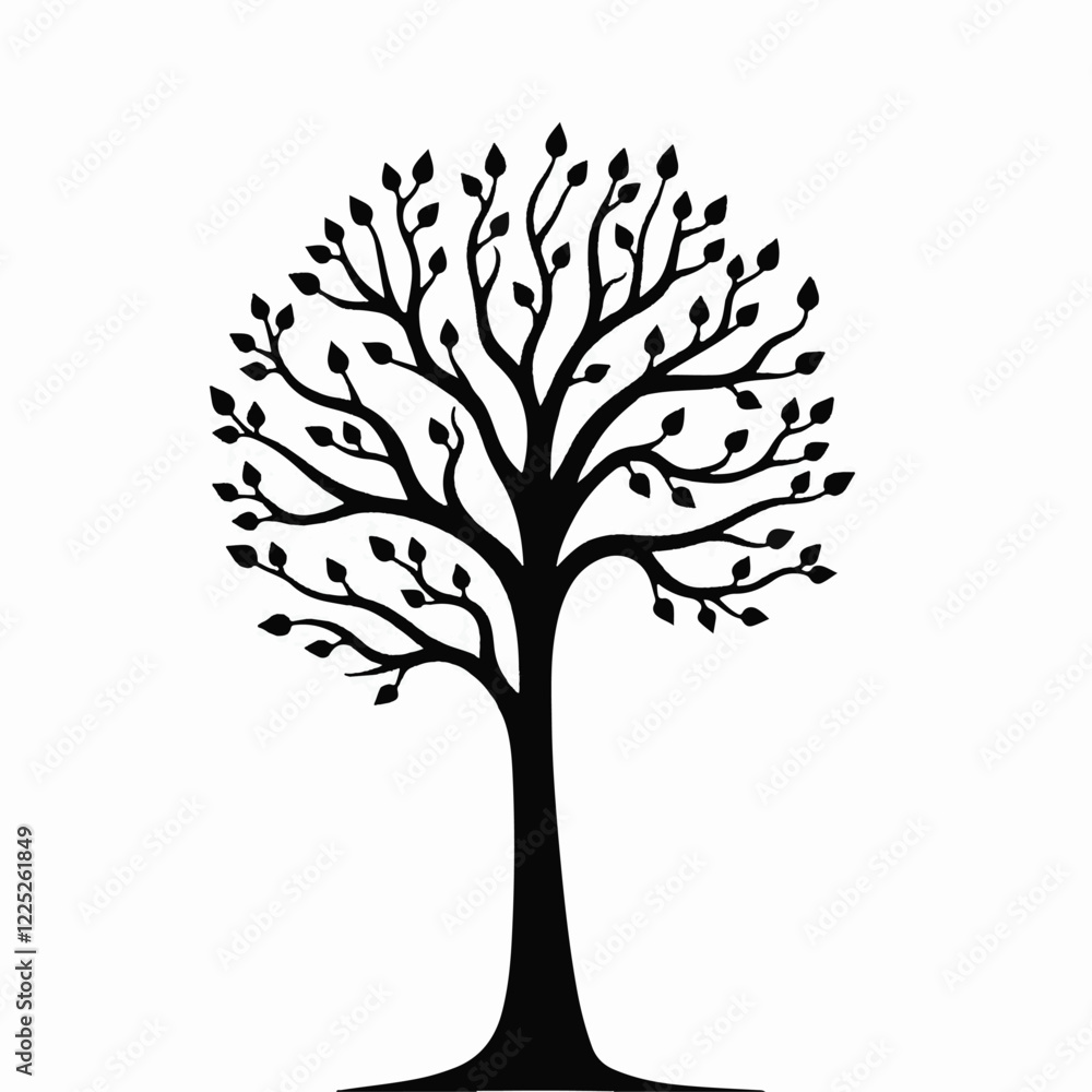 Obraz premium black tree silhouette, vector tree art, tree illustration, tree clipart, nature silhouette, tree design, tree vector graphic, minimal tree art, black tree vector, tree cutout, nature vector, woodland 