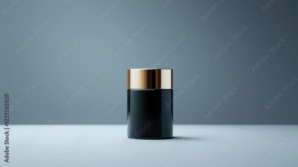 Elegant Black Jar with Gold Lid on Minimalist Background Elegant Black Jar with Gold Lid on Minimalist Background