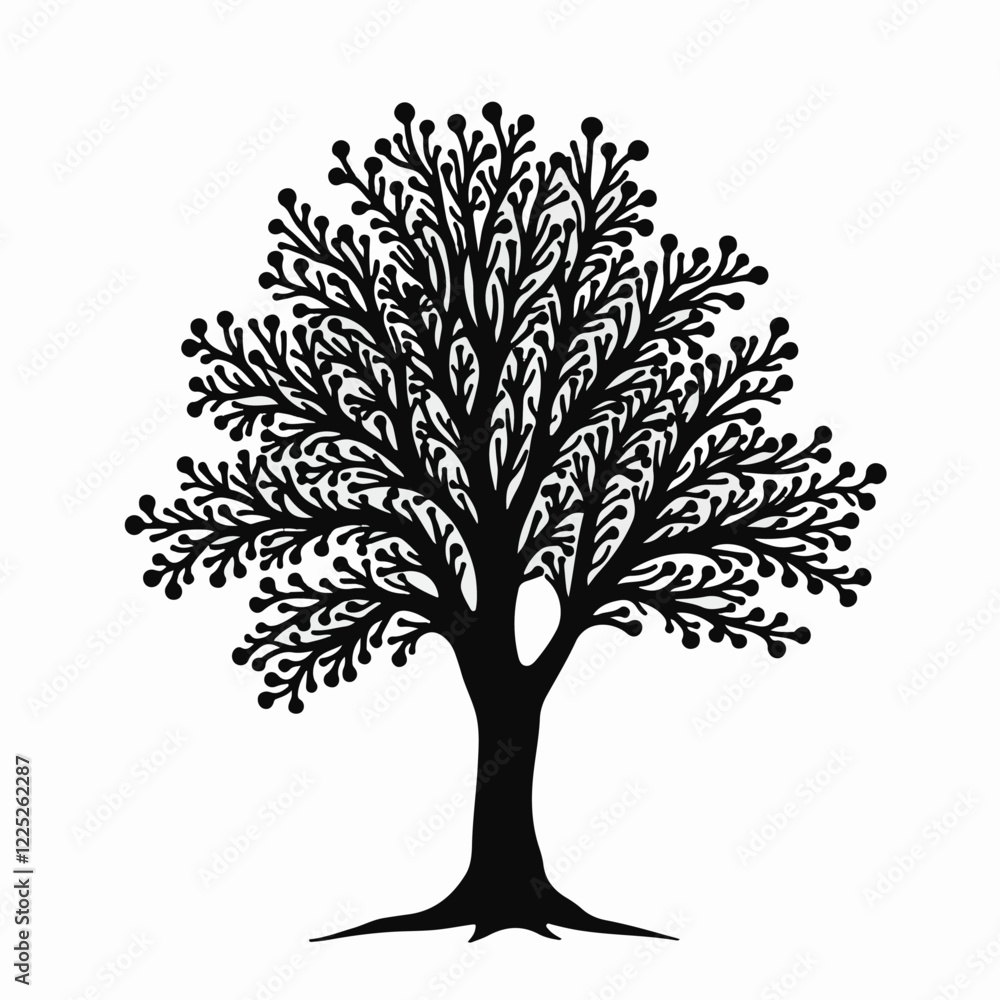 Obraz premium black tree silhouette, vector tree art, tree illustration, tree clipart, nature silhouette, tree design, tree vector graphic, minimal tree art, black tree vector, tree cutout, nature vector, woodland 
