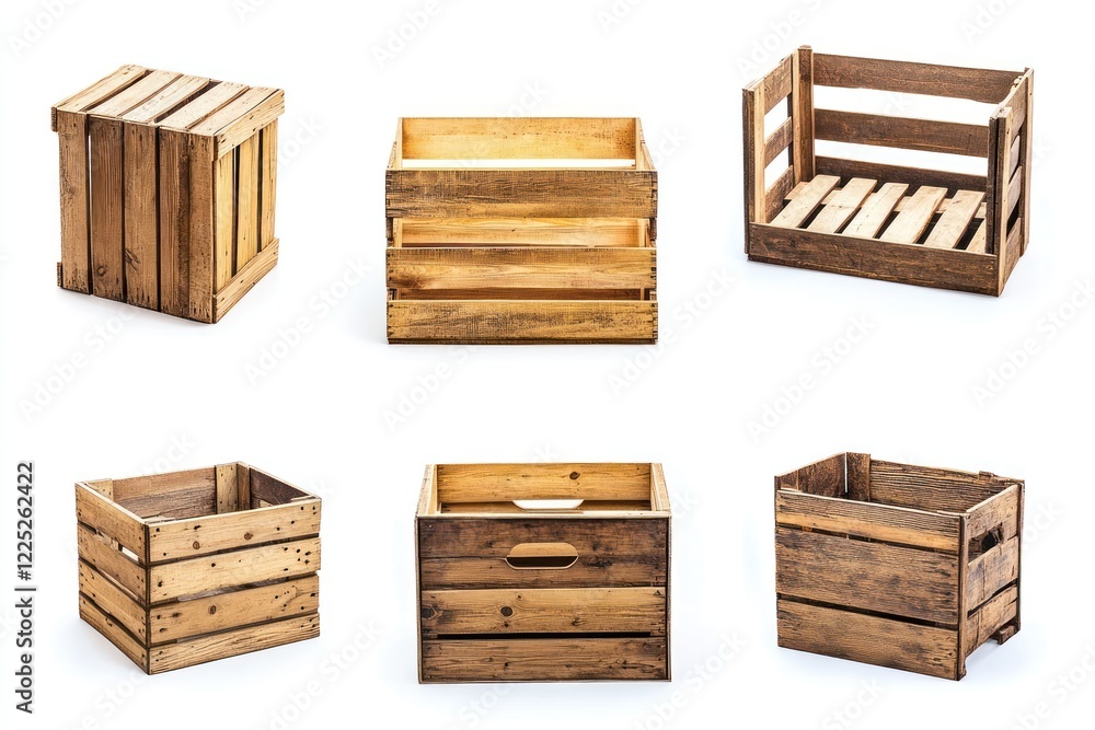 Wooden crates, various sizes, studio shot, white background, packaging Wooden crates, various sizes, studio shot, white background, packaging