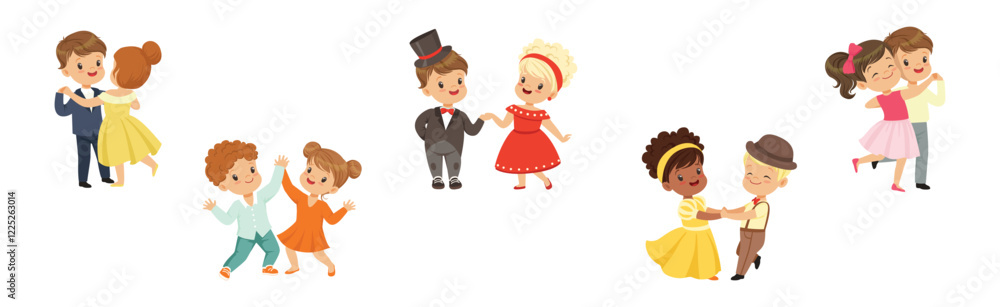 Cute Kid Couple Dancing Moving Body Show Performance Vector Set Cute Kid Couple Dancing Moving Body Show Performance Vector Set