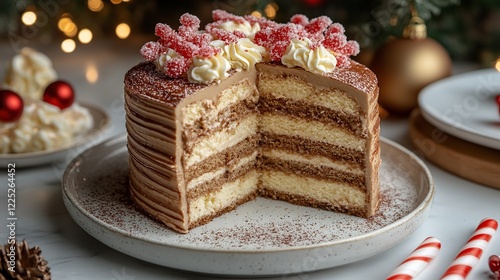 Festive Coffee Cake Sliced, Christmas Decor photo