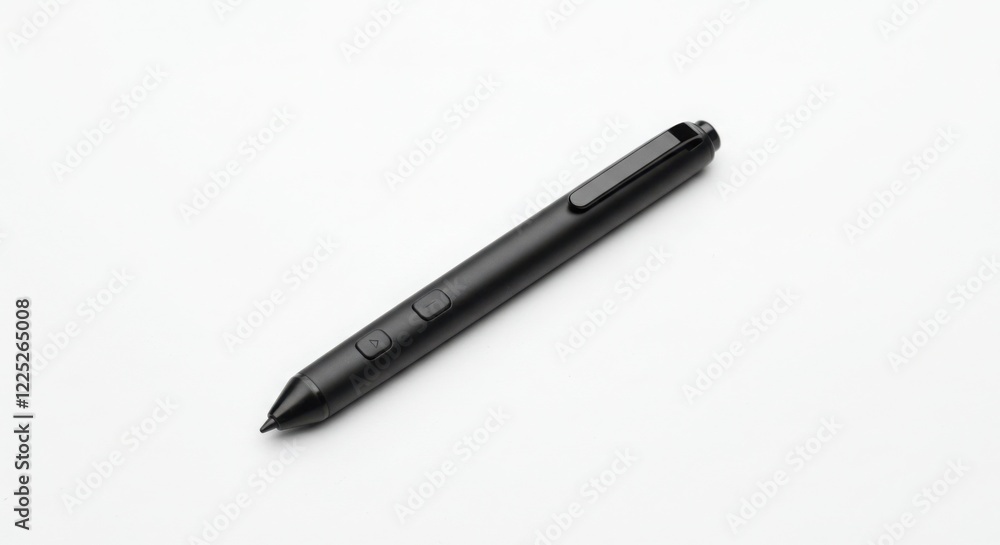 Black Digital Stylus Pen with Buttons on White Background Black Digital Stylus Pen with Buttons on White Background