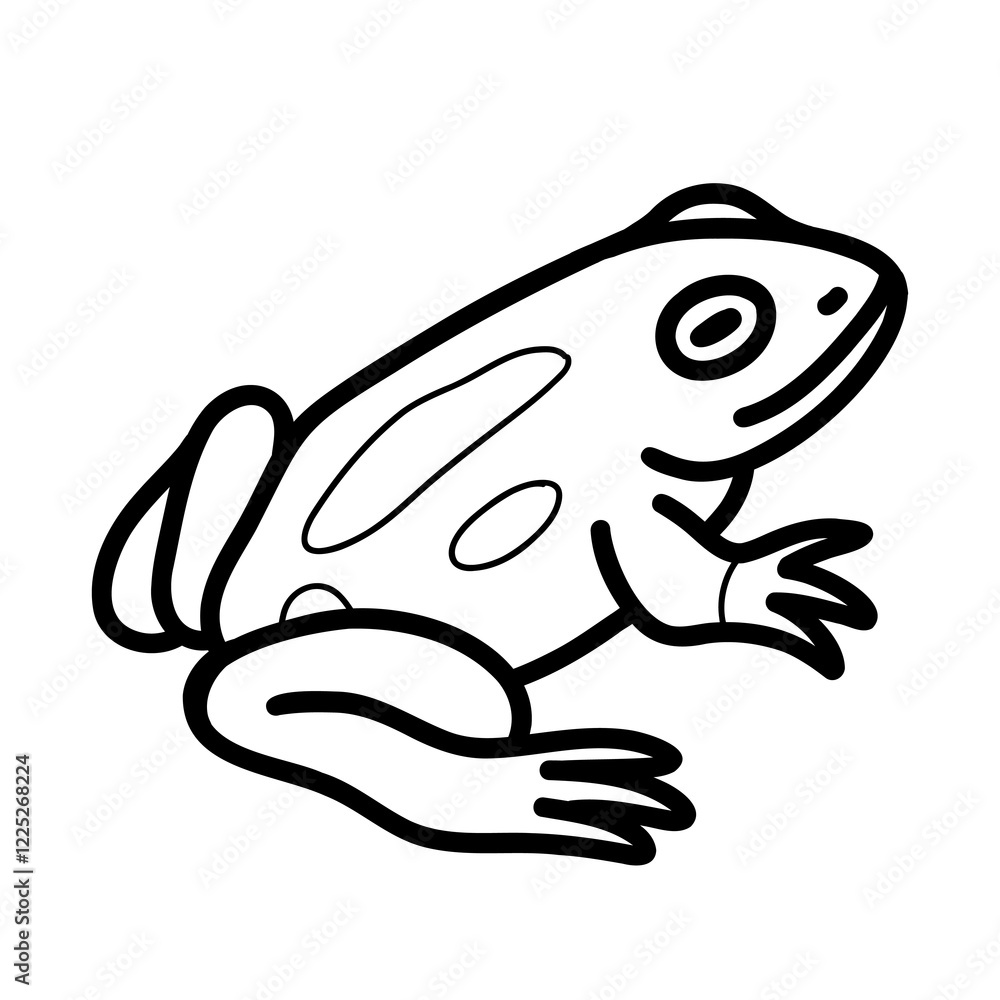 Frog in linear doodle style illustration isolated on a white background. Black and white illustration. Frog in linear doodle style illustration isolated on a white background. Black and white illustration.