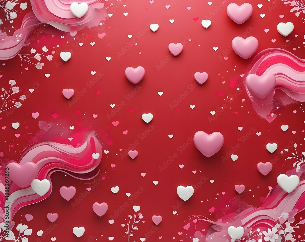 Playful Valentine's Delight – Soft Pink and White Hearts on a Vibrant Red Background with Artistic Floral Accents. Playful Valentine's Delight – Soft Pink and White Hearts on a Vibrant Red Background with Artistic Floral Accents.