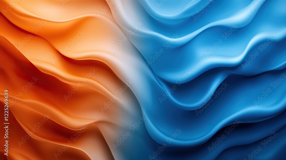 Obraz premium A vibrant abstract design featuring flowing waves of orange and blue colors, creating a striking visual contrast.
