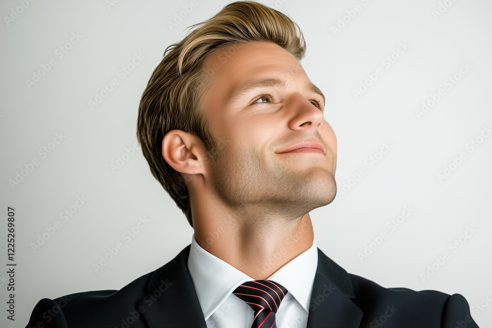 Businessman portrait of a confident man looking upward in a stylish suit with a professional appearance Businessman portrait of a confident man looking upward in a stylish suit with a professional appearance