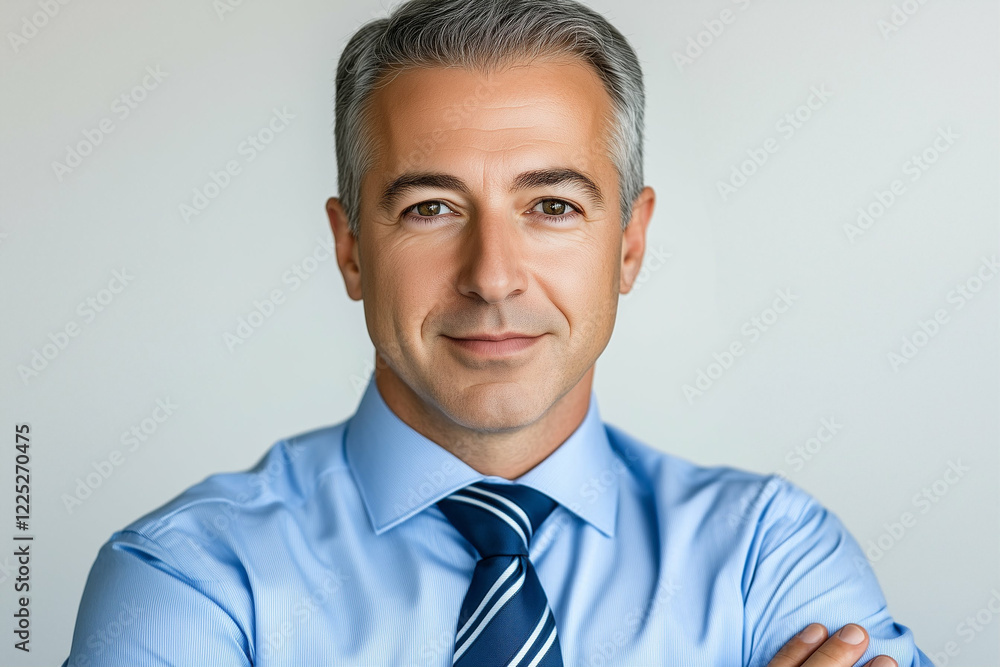 Man businessman portrait in stylish blue shirt with crossing arms Man businessman portrait in stylish blue shirt with crossing arms
