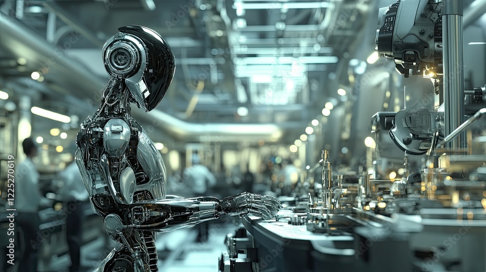 A close-up view of a modern automated assembly line featuring multiple robotic arms engaged in precise tasks. A close-up view of a modern automated assembly line featuring multiple robotic arms engaged in precise tasks.