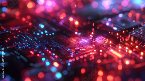 Abstract digital representation of flowing light waves in vibrant colors,