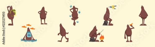 Funny Bigfoot Character Engaged in Different Activity Vector Set