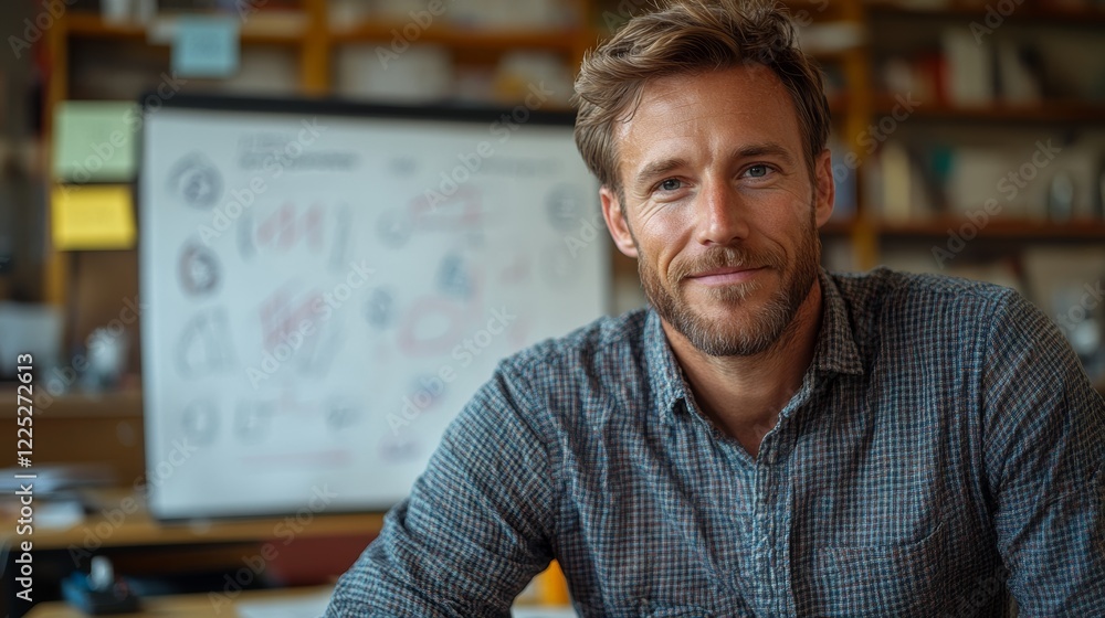 Fototapeta premium Friendly Mid Adult Professional Man Smiling in a Well-Lit Office Environment