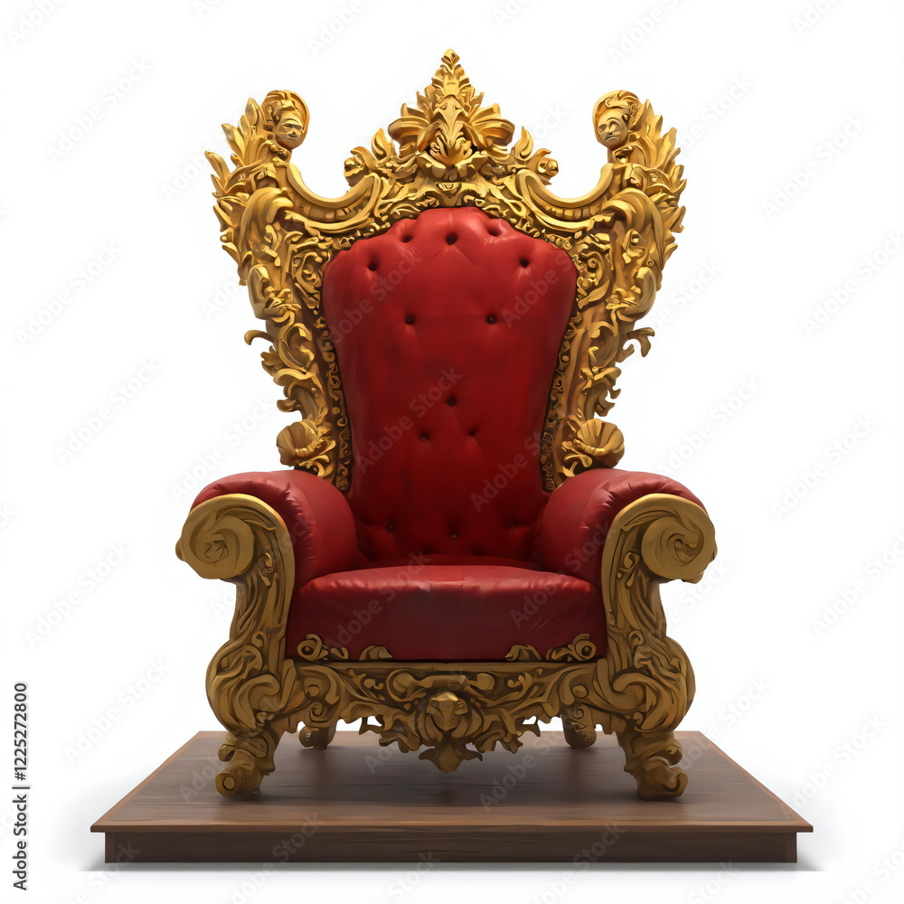 red velvet chair with gold elements on a white background