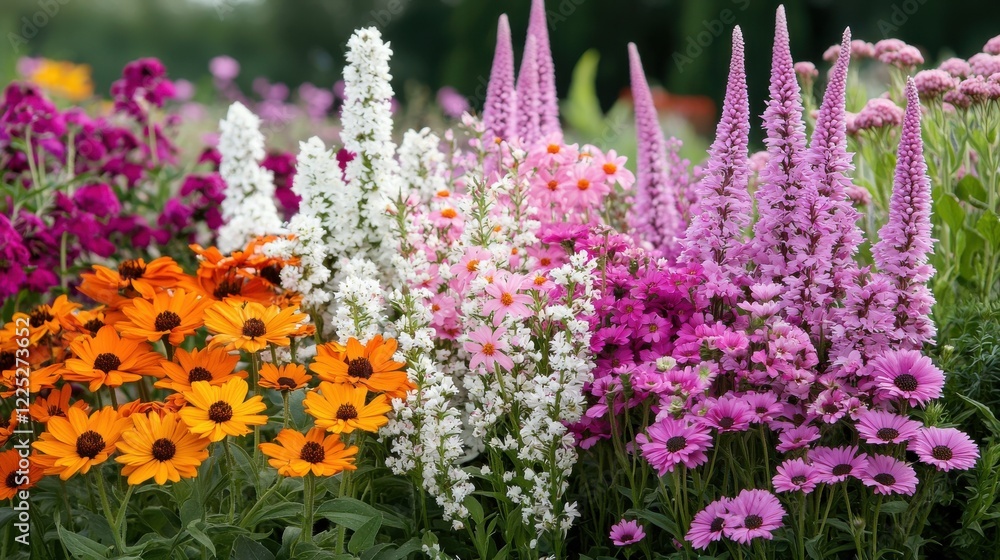 Obraz premium Vibrant Floral Garden with Blooming Colorful Flowers in Natural Outdoor Landscape