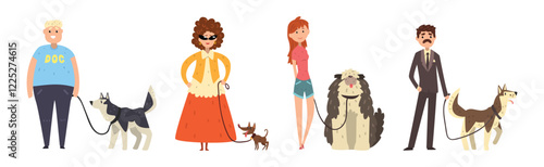 Pet Owner Man and Woman Character with Their Animal Vector Set