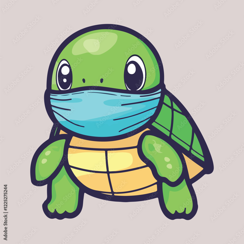 Fototapeta premium Cute cartoon Turtle Wearing Mask vector illustration 