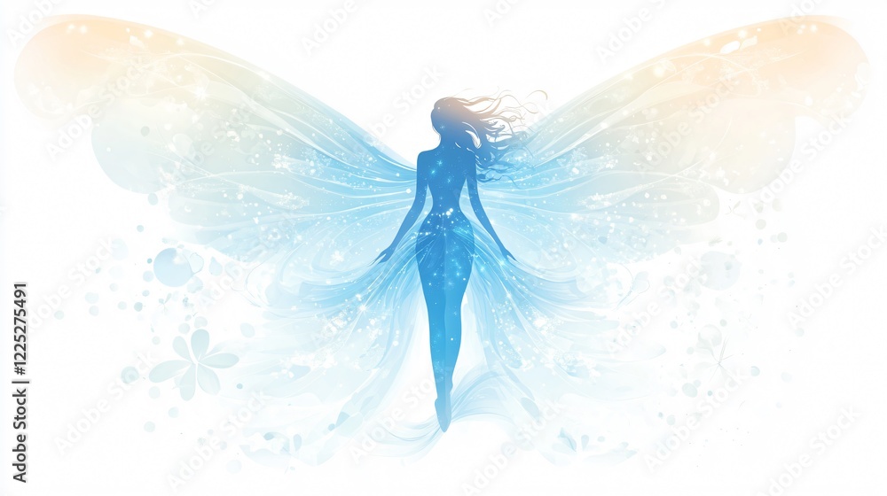 Fototapeta premium Enchanting Fairy with Elegant Wings in Center of Wide Angle Shot for Fantasy Design Projects