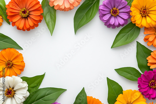 A Vibrant Flat Lay of Zinnias in Mixed Colors Framed - Ideal for Gardening Enthusiasts and Home Decor Blogs
