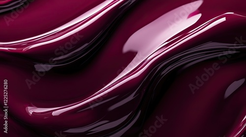 Abstract waves of glossy, deep red liquid with smooth flowing motion and reflections