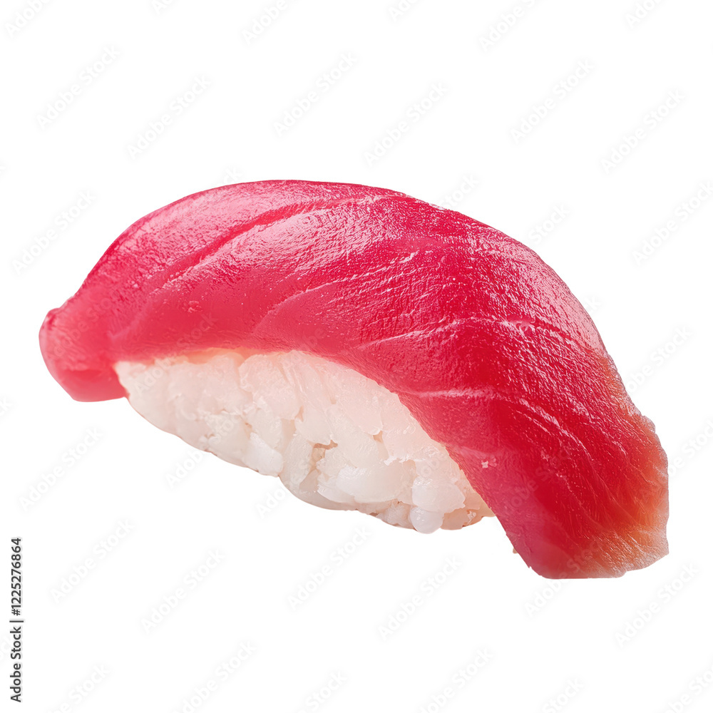 Fresh sushi with tuna slice, white isolate background Fresh sushi with tuna slice, white isolate background