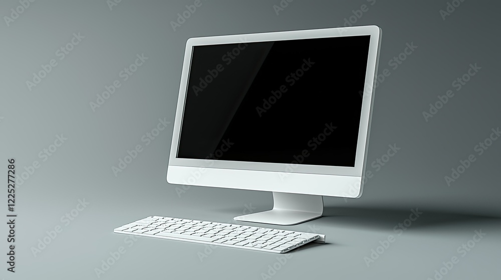 Modern White Desktop Computer System with Keyboard Modern White Desktop Computer System with Keyboard