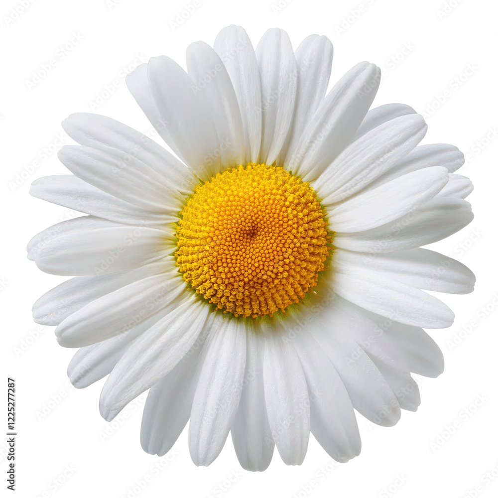 Daisy flower with white petals and yellow center, isolated on white background. Daisy flower with white petals and yellow center, isolated on white background.