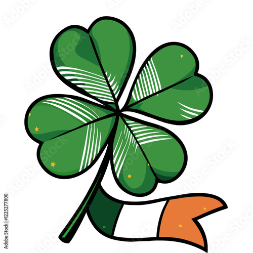 Giant four leaf clover and stem with Ireland vector illustration (3)