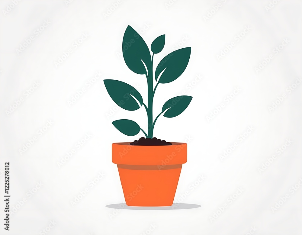 Obraz premium Illustration of plant in a pot, Solid background, flat design, clip art