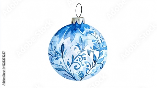 Elegant Blue Christmas Ornament Watercolor Illustration for Festive Designs