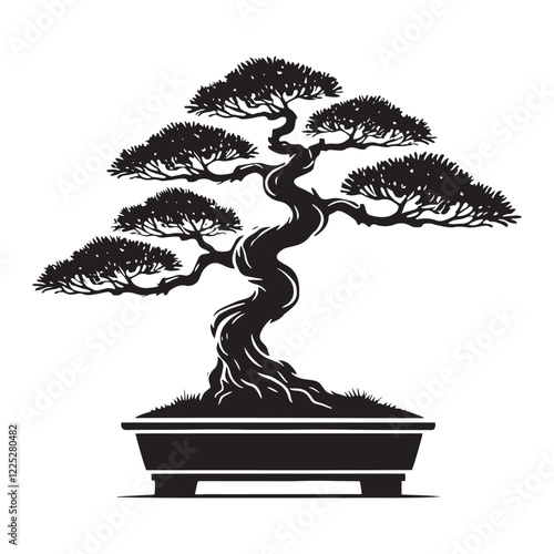 Elegant Bonsai Tree silhouette with flowing branches - Bonsai Tree silhouette - Bonsai Tree vector - Bonsai Tree illustration - Bonsai silhouette - Bonsai vector

