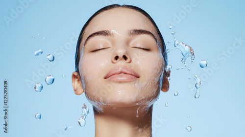 Hydrafacial Treatment Benefits  Close-up of a Woman's Face with Water Droplets, Showcasing Clean, Hydrated, and Radiant Skin After a Facial Treatment