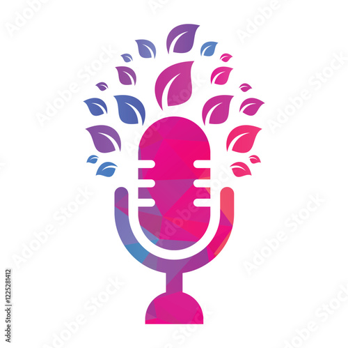 Podcast leaf vector logo design. Podcast talk show logo with mic and leaves.