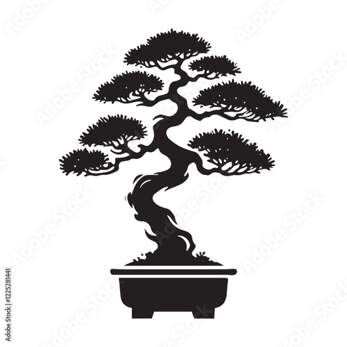 Majestic Bonsai Tree silhouette with intricate details - Bonsai Tree silhouette - Bonsai Tree vector - Bonsai Tree illustration - Bonsai silhouette - Bonsai vector
