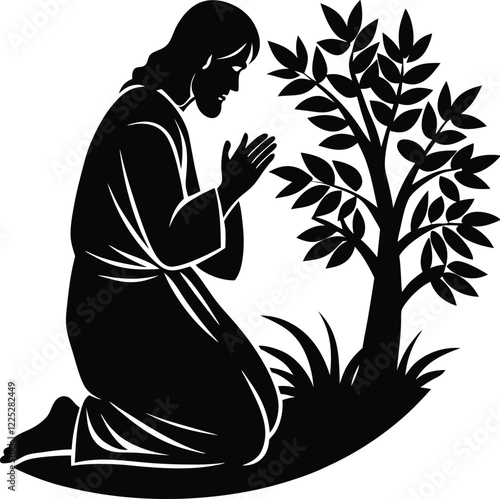 jesus kneeling in prayer silhouette