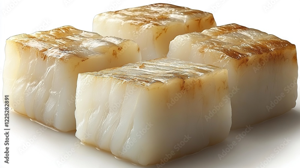 Grilled cod fillets, white background, food photography, recipe ingredient Grilled cod fillets, white background, food photography, recipe ingredient