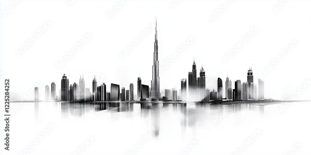 Fototapeta premium Dubai, Stadt, silhouetten, stadt, silhouette, bauwerk, architektur, vektor, ortsbild, london, emporragen, hochhaus, anreisen, städtisch, himmel, Dubai, orientierungspunkt, abbildung, pueblo, business,