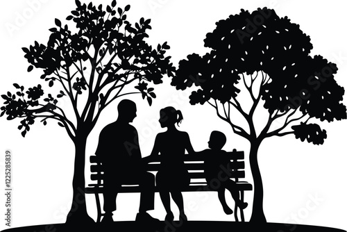 black silhouette of a couple in love sitting on a bench without background