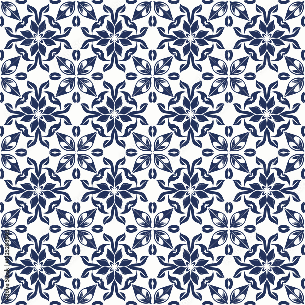 Fototapeta premium Elegant Blue and White Tile Pattern with Decorative Porcelain Styling