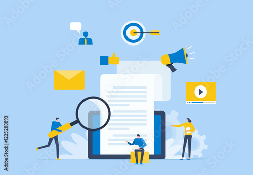 business content marketing research design concept, flat vector  illustration 
