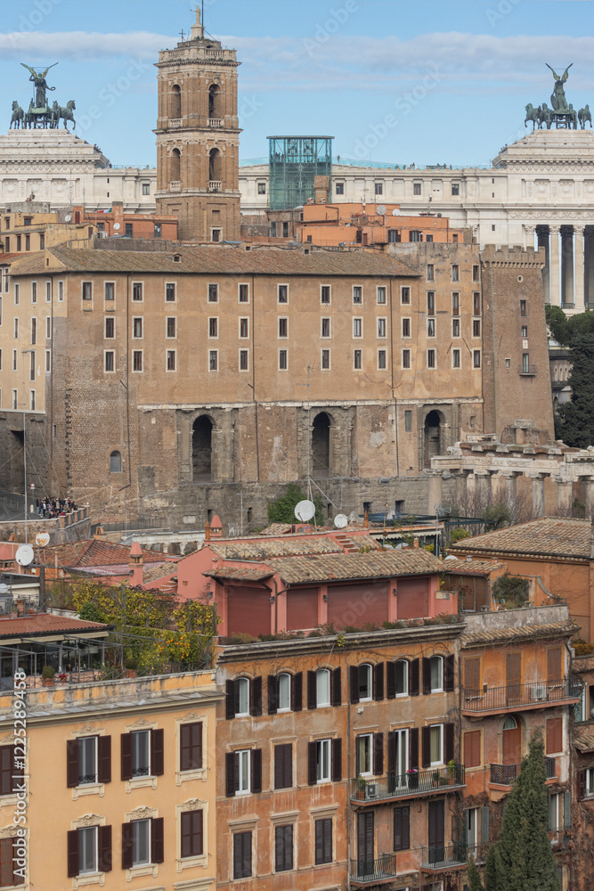 Fototapeta premium Traditional Rome buildings viewed from Orange Gardens. Aventino, Rome. Italy