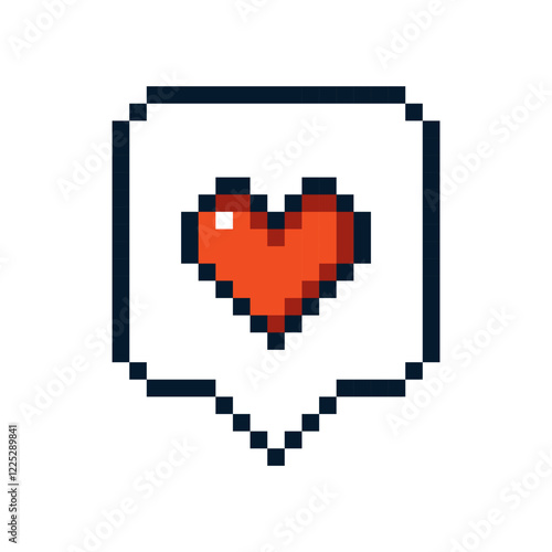 Speech bubble and heart, pixel art. New Year linear icon isolated on white background.