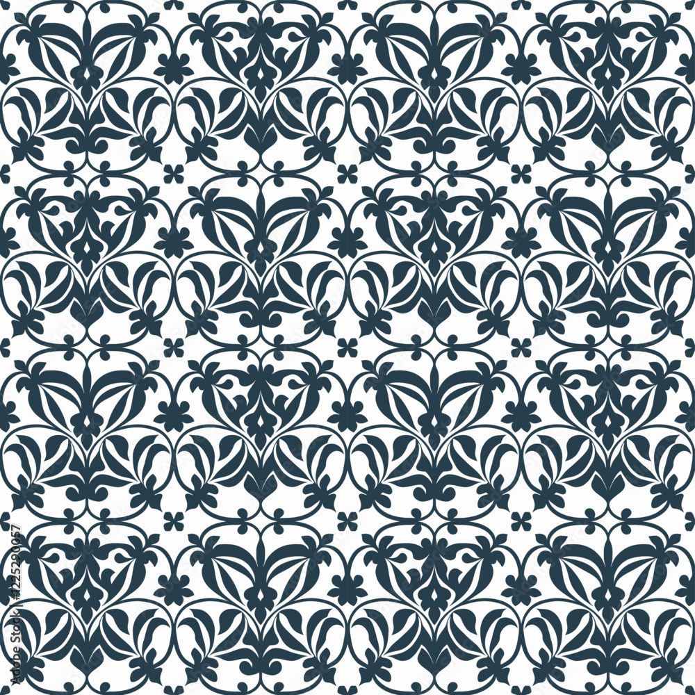 Traditional Ornamental Tile Pattern with Decorative Floral Arrangements Traditional Ornamental Tile Pattern with Decorative Floral Arrangements