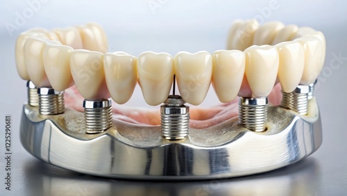 Denture bridge with porcelain crown and metal framework photo