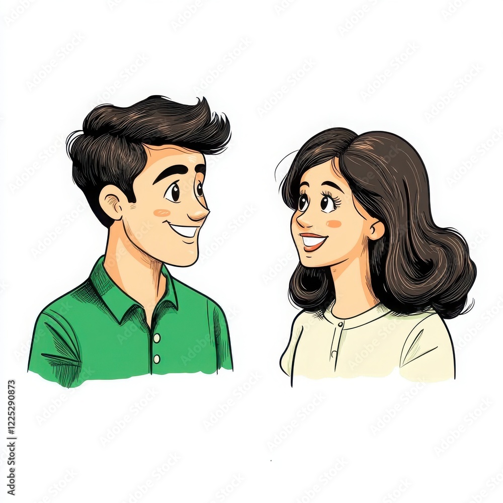 Minimalistic Drawings of Happy Man and Woman in Conversation Minimalistic Drawings of Happy Man and Woman in Conversation