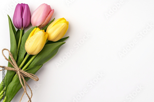 Isolated Bouquet of Tulips in Yellow, Pink, and Purple - Ideal for Floral Arrangements and Spring Decor